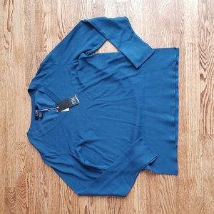 (L) NWT FDJ French Dressing Jeans V Neck Side Slits Medium Knit Nylon Viscose